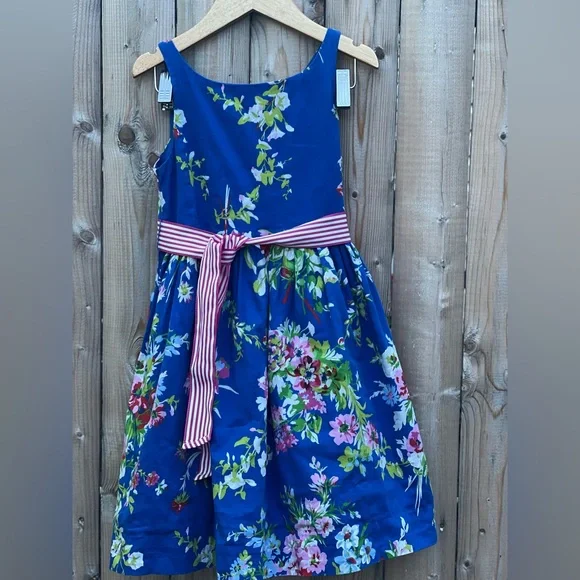 Polo Ralph Lauren Blue Floral prints striped belt dress for Girls - Picture 3 of 9
